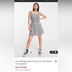 Miss Selfridge belted mini dress in embroidered mono gingham